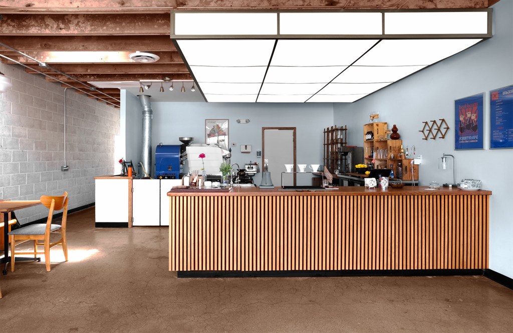 Beal Beans coffee shop in Sunnyslope, Phoenix, AZ — interior architectural photography capturing the modern counter design.